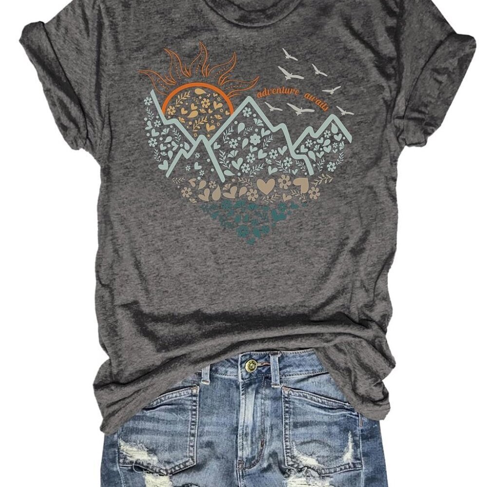 Vintage Boho Sunflower Graphic Tee Loose Fit Summer Casual Short Sleeve Top